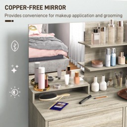 Portland Single Drawer Single Door 3 Shelf Dressing Table Set with Mirror - Size: 132 x 40 x 80cm - Brown - Wilko - thumbnail 5