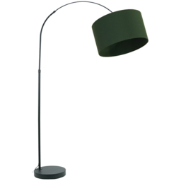 ValueLights Louis Forest Green Fabric Drum Shade Black Curved LED Floor Lamp - Size: 180 x 45 x 105cm - Wilko