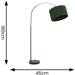 ValueLights Louis Forest Green Fabric Drum Shade Black Curved LED Floor Lamp - Size: 180 x 45 x 105cm - Wilko - thumbnail 5