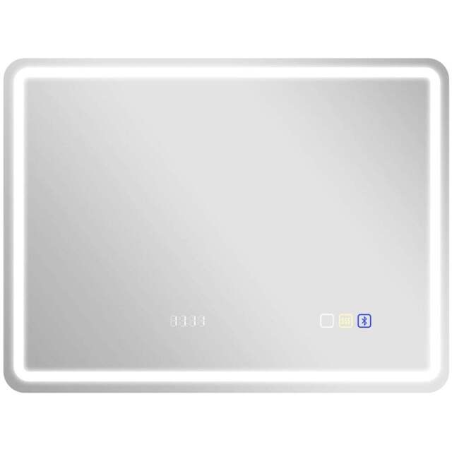 HOMCOM Silver Bluetooth Clock Frameless LED Bathroom Mirror 60 x 80cm - Size: 60 x 3.5 x 80cm - Wilko - image 1