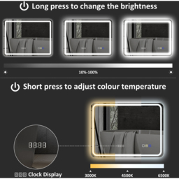 HOMCOM Silver Bluetooth Clock Frameless LED Bathroom Mirror 60 x 80cm - Size: 60 x 3.5 x 80cm - Wilko - thumbnail 7