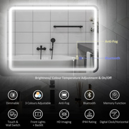 HOMCOM Silver Bluetooth Clock Frameless LED Bathroom Mirror 60 x 80cm - Size: 60 x 3.5 x 80cm - Wilko - thumbnail 5