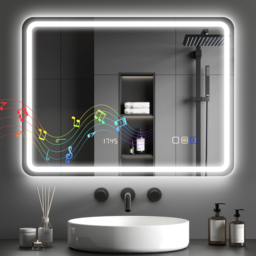 HOMCOM Silver Bluetooth Clock Frameless LED Bathroom Mirror 60 x 80cm - Size: 60 x 3.5 x 80cm - Wilko - thumbnail 3