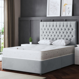 DS Living Seraphine Double Silver Upholstered Panel Divan Bed with 2 Drawer - Wilko