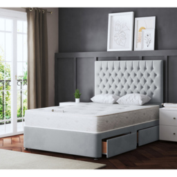 DS Living Seraphine Double Silver Upholstered Panel Divan Bed with 2 Drawer - Wilko - thumbnail 6