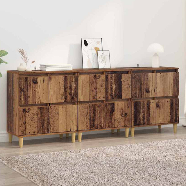 vidaXL 4 Door Old Wood Sideboard with Wooden Legs Set of 3 - Size: 70 x 60 x 35cm - Brown - Wilko - image 1
