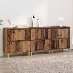vidaXL 4 Door Old Wood Sideboard with Wooden Legs Set of 3 - Size: 70 x 60 x 35cm - Brown - Wilko