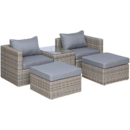 Outsunny 2 Seater Light Grey Rattan Lounge Set with Foot Stool - Brown - Wilko - thumbnail 3