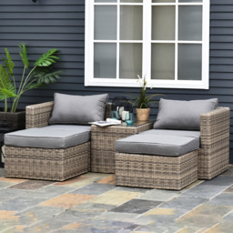 Outsunny 2 Seater Light Grey Rattan Lounge Set with Foot Stool - Brown - Wilko