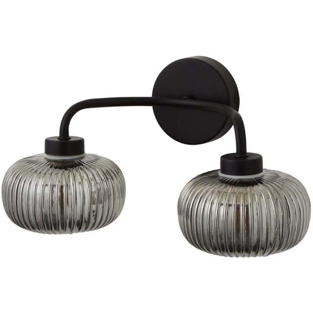 ValueLights Amaia Matt Black 2 Way Smoked Ribbed Glass LED Wall Light - Size: 16.5 x 32 x 17cm - Wilko - image 1