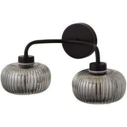 ValueLights Amaia Matt Black 2 Way Smoked Ribbed Glass LED Wall Light - Size: 16.5 x 32 x 17cm - Wilko