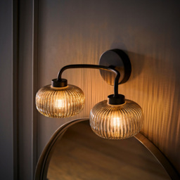ValueLights Amaia Matt Black 2 Way Smoked Ribbed Glass LED Wall Light - Size: 16.5 x 32 x 17cm - Wilko - thumbnail 7