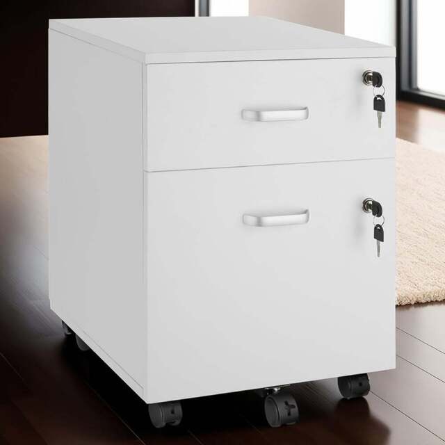 tectake 2 Lockable Drawer White Filing Cabinet - Size: 54.5 x 40 x 46cm - Wilko - image 1