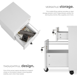 tectake 2 Lockable Drawer White Filing Cabinet - Size: 54.5 x 40 x 46cm - Wilko - thumbnail 4