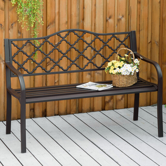 Outsunny 2 Seater Brown Cast Iron Antique Garden Bench with Armrest - Wilko - image 1