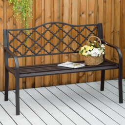 Outsunny 2 Seater Brown Cast Iron Antique Garden Bench with Armrest - Wilko