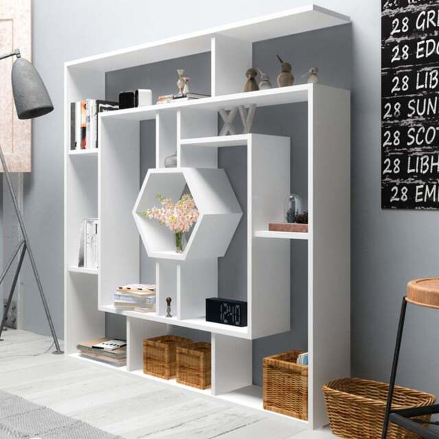Decorotika Labrina 12 Shelf White Hexagonal Geometric Bookcase - Size: 134 x 134 x 22cm - Wilko - image 1