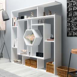 Decorotika Labrina 12 Shelf White Hexagonal Geometric Bookcase - Size: 134 x 134 x 22cm - Wilko - thumbnail 1