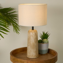 Lighting Collection Conway Natural Shade Travertine Finish Ceramic Table Lamp - Size: 34 x 26 x 38.5cm - White and Brown - Wilko - thumbnail 3