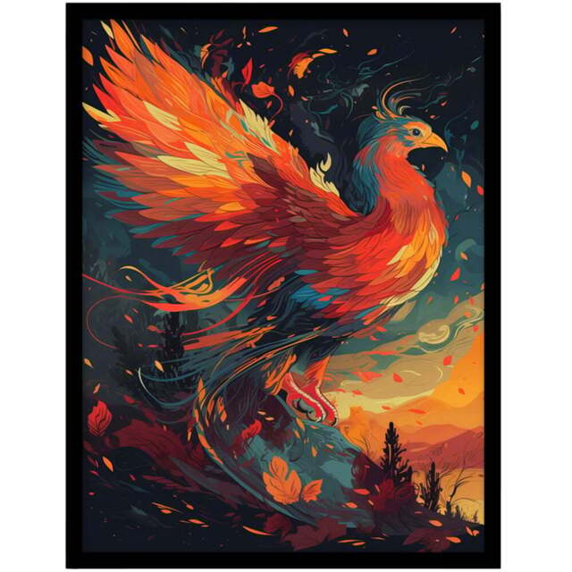Artery8 Majestic Phoenix Spreading Wings Framed Wall Art Print 21 x 29.7cm - Size: 32.3 x 23.4 x 1.5cm - Orange - Wilko - image 1