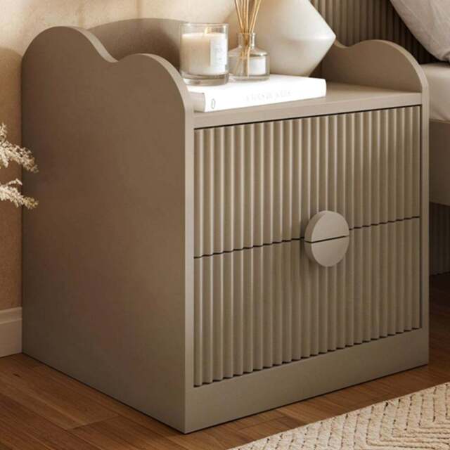 Flair Calista 2 Drawer Dark Beige Ribbed Nightstand - Cream - Wilko - image 1
