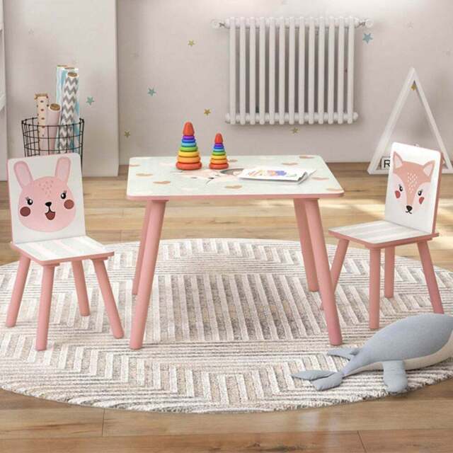 Playful Haven 3 Piece Pink Kids Table and Chair Set - Size: 60 x 60 x 44cm - Wilko - image 1