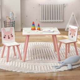 Playful Haven 3 Piece Pink Kids Table and Chair Set - Size: 60 x 60 x 44cm - Wilko - thumbnail 1