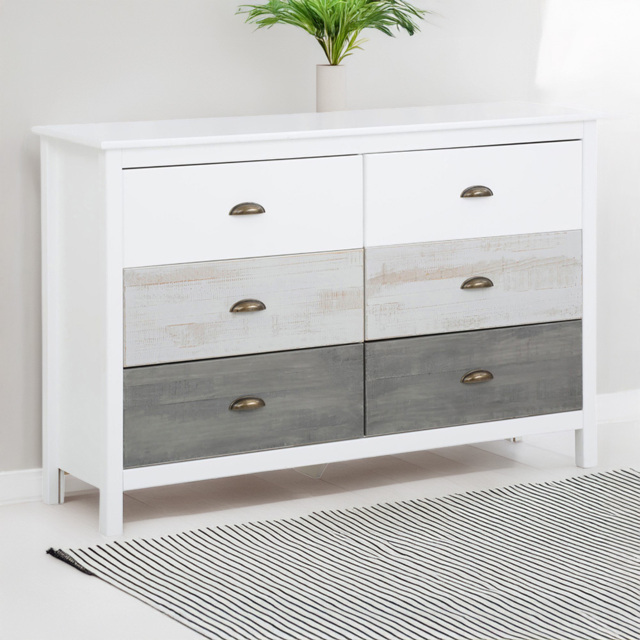 Loft24 Salva 6 Drawer White Gloss and Grey Brushed Pine Chest of Drawers - Wilko - image 1