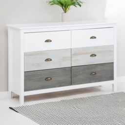 Loft24 Salva 6 Drawer White Gloss and Grey Brushed Pine Chest of Drawers - Wilko - thumbnail 1