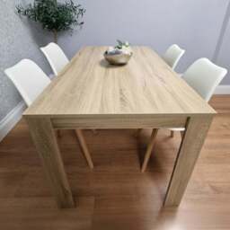 Kosy Koala 4 Seater Plastic and Faux Leather Dining Set Oak Effect and White - Multi - Portland - Wilko - thumbnail 1
