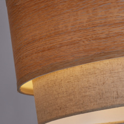 Lighting Collection 2 Tier Wood Veneer Ceiling Lamp Shade - Size: 18 x 37 x 37cm - Natural Wood, Linen and White - Wilko - thumbnail 5