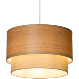 Lighting Collection 2 Tier Wood Veneer Ceiling Lamp Shade - Size: 18 x 37 x 37cm - Natural Wood, Linen and White - Wilko - thumbnail 4