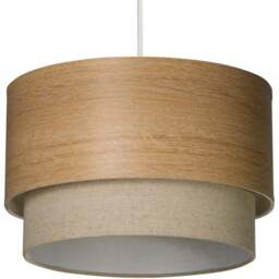 Lighting Collection 2 Tier Wood Veneer Ceiling Lamp Shade - Size: 18 x 37 x 37cm - Natural Wood, Linen and White - Wilko