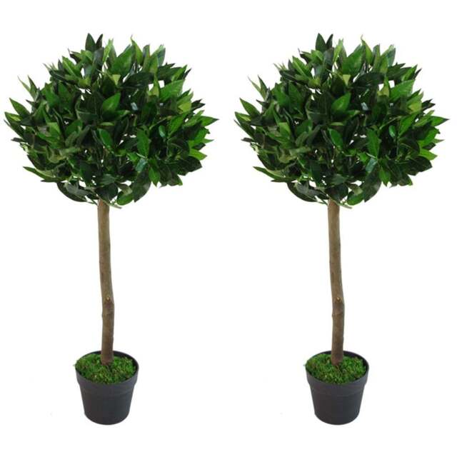 Leaf Plain Stem Topiary Bay Laurel Ball Artificial Tree 2 Pack - Size: 90 x 20 x 20cm - Green - Wilko - image 1