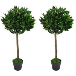 Leaf Plain Stem Topiary Bay Laurel Ball Artificial Tree 2 Pack - Size: 90 x 20 x 20cm - Green - Wilko - thumbnail 1