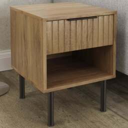 GFW Nervata Single Drawer Single Shelf Oak Lamp Table - Brown - Wilko