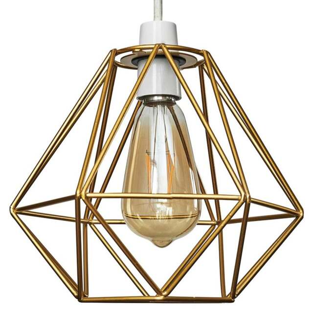 ValueLights Diablo Gold Painted Industrial Wire Frame Pendant Lamp Shade - Size: 23 x 20 x 20cm - Wilko - image 1