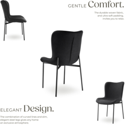 tectake Tessa Set of 2 Black Woven Fabric Padded Dining Chair - Wilko - thumbnail 6