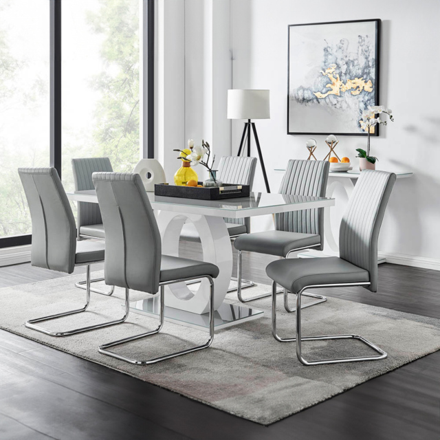 Furniturebox Lucia Fontant 6 Seater Dining Set Grey Gloss Elephant Grey and Chrome - Wilko - image 1