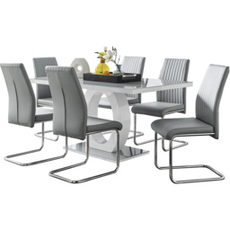Furniturebox Lucia Fontant 6 Seater Dining Set Grey Gloss Elephant Grey and Chrome - Wilko - thumbnail 3
