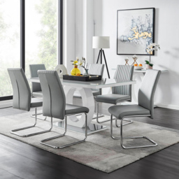 Furniturebox Lucia Fontant 6 Seater Dining Set Grey Gloss Elephant Grey and Chrome - Wilko - thumbnail 1