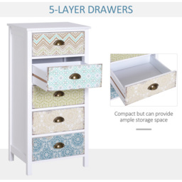 Portland 5 Drawer White Storage Chest - Size: 46 x 34 x 98cm - Multi - Wilko - thumbnail 5