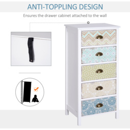 Portland 5 Drawer White Storage Chest - Size: 46 x 34 x 98cm - Multi - Wilko - thumbnail 6