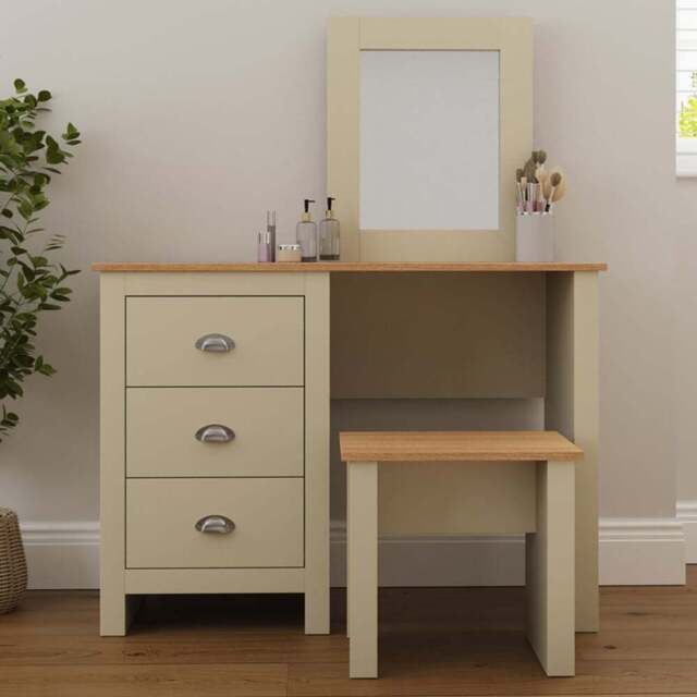 GFW Lancaster 3 Drawer Cream Dressing Table Set with Mirror - Size: 44 x 104 x 131cm - Wilko - image 1