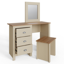 GFW Lancaster 3 Drawer Cream Dressing Table Set with Mirror - Size: 44 x 104 x 131cm - Wilko - thumbnail 3
