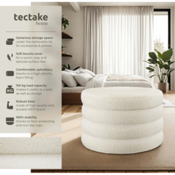 tectake Altu XL Cream White Boucle Storage Footstool - Size: 42 x 67 x 67cm - Wilko - thumbnail 7