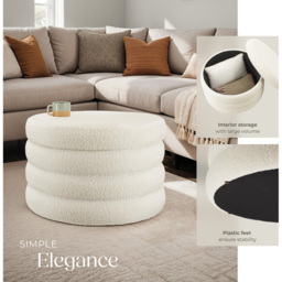 tectake Altu XL Cream White Boucle Storage Footstool - Size: 42 x 67 x 67cm - Wilko - thumbnail 5