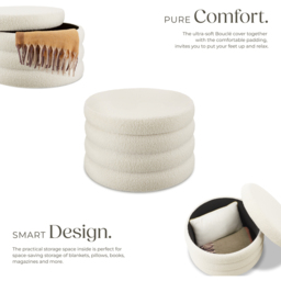 tectake Altu XL Cream White Boucle Storage Footstool - Size: 42 x 67 x 67cm - Wilko - thumbnail 4