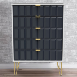 Crowndale Cube 5 Drawer Matt Indigo and White Chest of Drawers Ready Assembled - Blue - Wilko