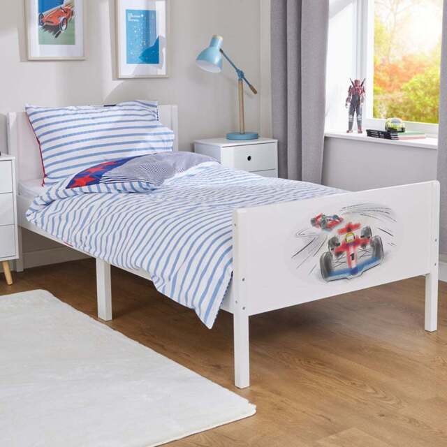 Liberty House Toys Single White Racing Cars Kids Bed - Wilko - image 1
